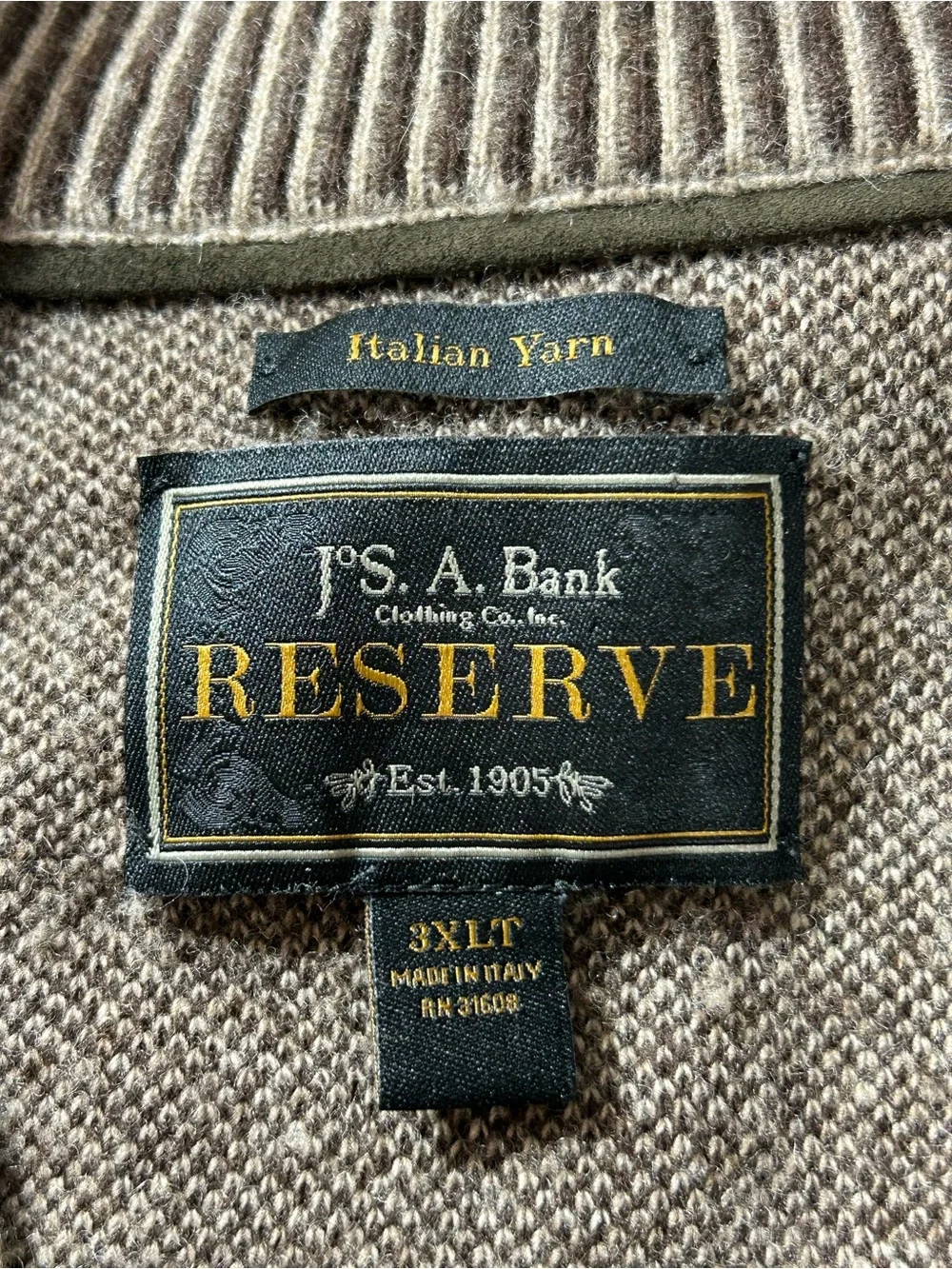 JoS. A. Bank Reserve Quarter Zip Sweater Men’s 3XLT Tan Italian Yarn Wool Cashme